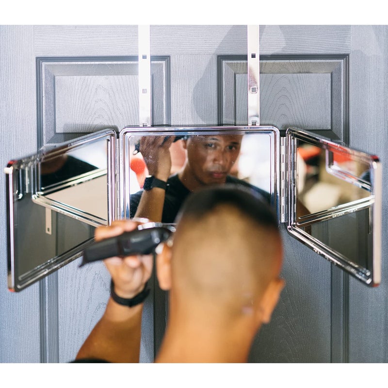 SELF-CUT SYSTEM Self Cut System 3 Way Mirror for Self Hair Cutting, Trifold Barber Mirror with Height Adjustable Hooks, 360 View, Includes Free Educational Mobile App (Black Lambo) - Image 5
